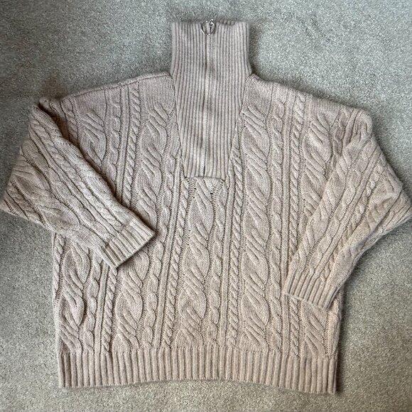 Topshop Cable Knit Oversized Zip Collar Sweat Oat Size 12 - Picture 6 of 12